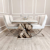 Xavia Light Grey 1.8m Dining Table With Set Of 4 Light Grey Sandhurst X Leg Dining Chair in Chrome